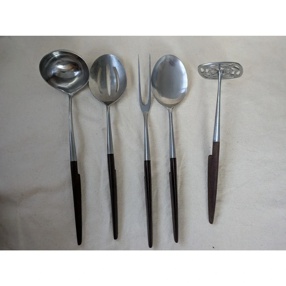 Lot of 5 Epic Forged Stainless Kitchen Utensil Set MCM Wood Handle Japan